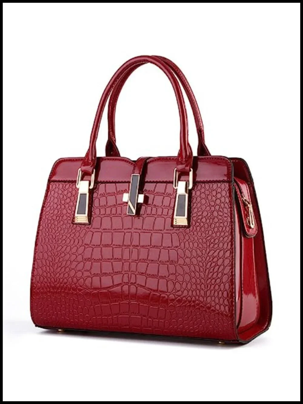 Patent Leather Crocodile Pattern Top Handle Satchel Purse with Crossbody Strap